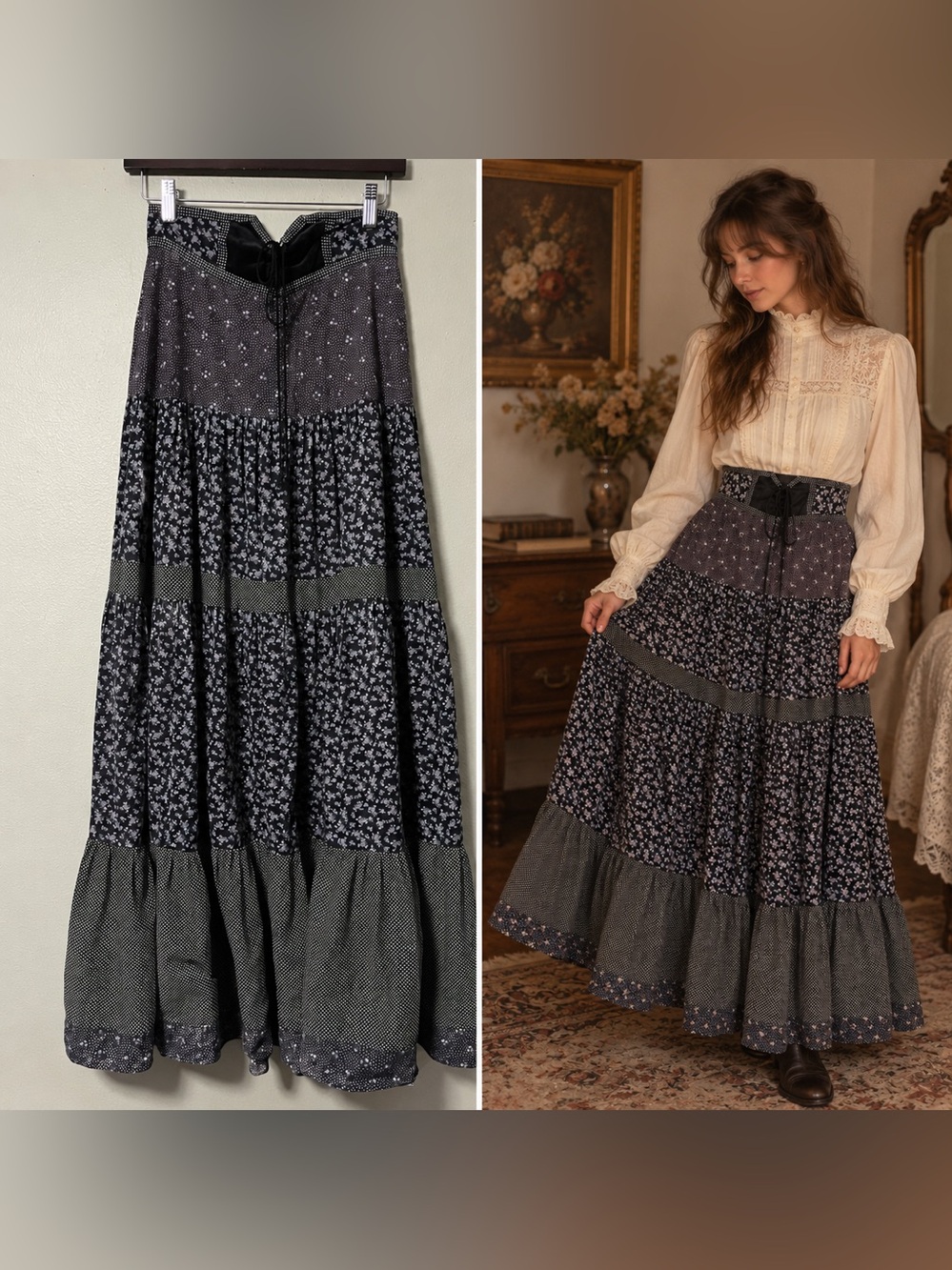 Vtg Gunne Sax Jessica's Gunnies Skirt Prairie Cottage Lace Floral Corset Size 11